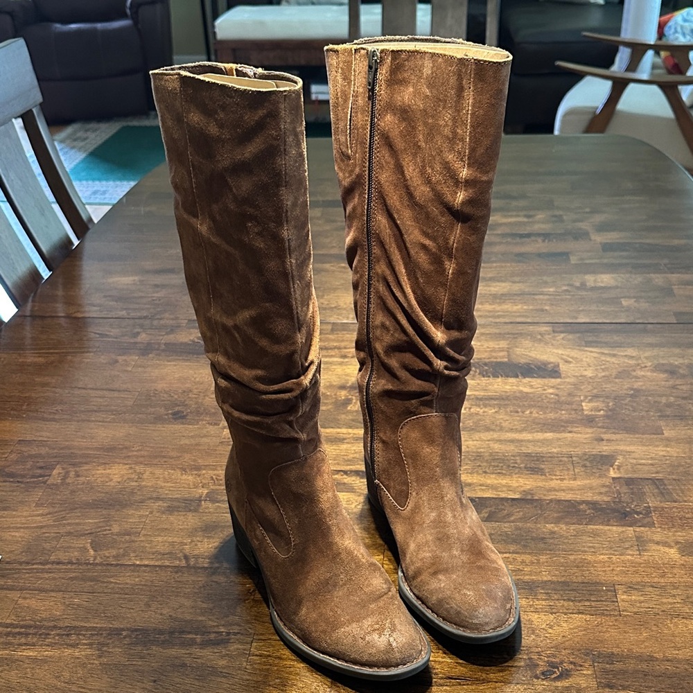Born Rust Heeled Boots with Suede Finish